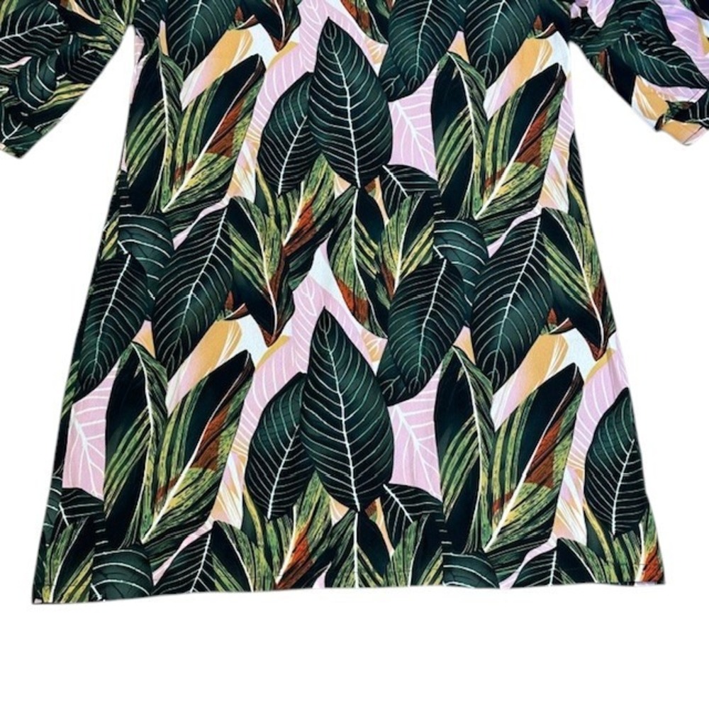 NWT Belongsci Leaf Print V-Neck Dress Bell Sleeve Bohemian Mini Dress Sz‎ Lg - Picture 9 of 16